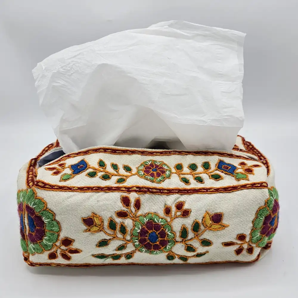 Patteh Embroidered Tissue Box Cover – Handmade in Shahdad, Kerman Patteh Embroidered Tissue Box Cover – Handmade in Shahdad, Kerman