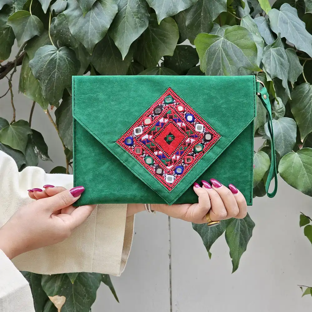 Green Embroidered Handbag