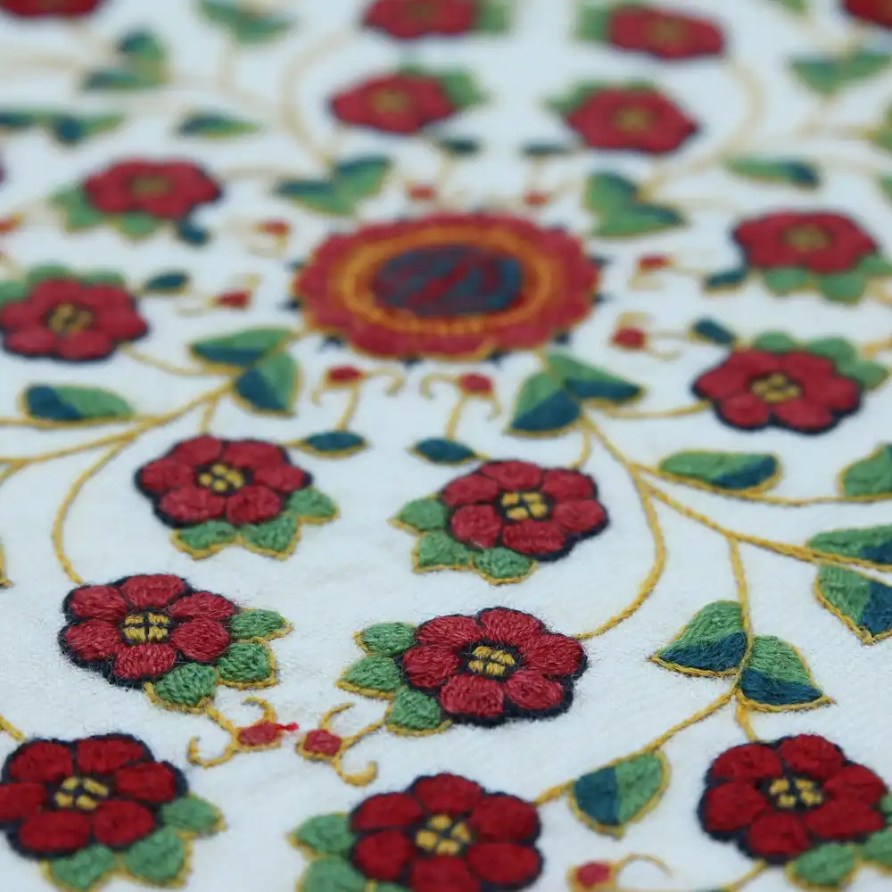 Hand-Embroidered Pateh Tablecloth – Green Blossom Wool Needlework Hand-Embroidered Pateh Tablecloth – Green Blossom Wool Needlework