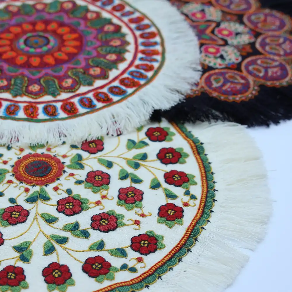 Hand-Embroidered Pateh Tablecloth – Green Blossom Wool Needlework