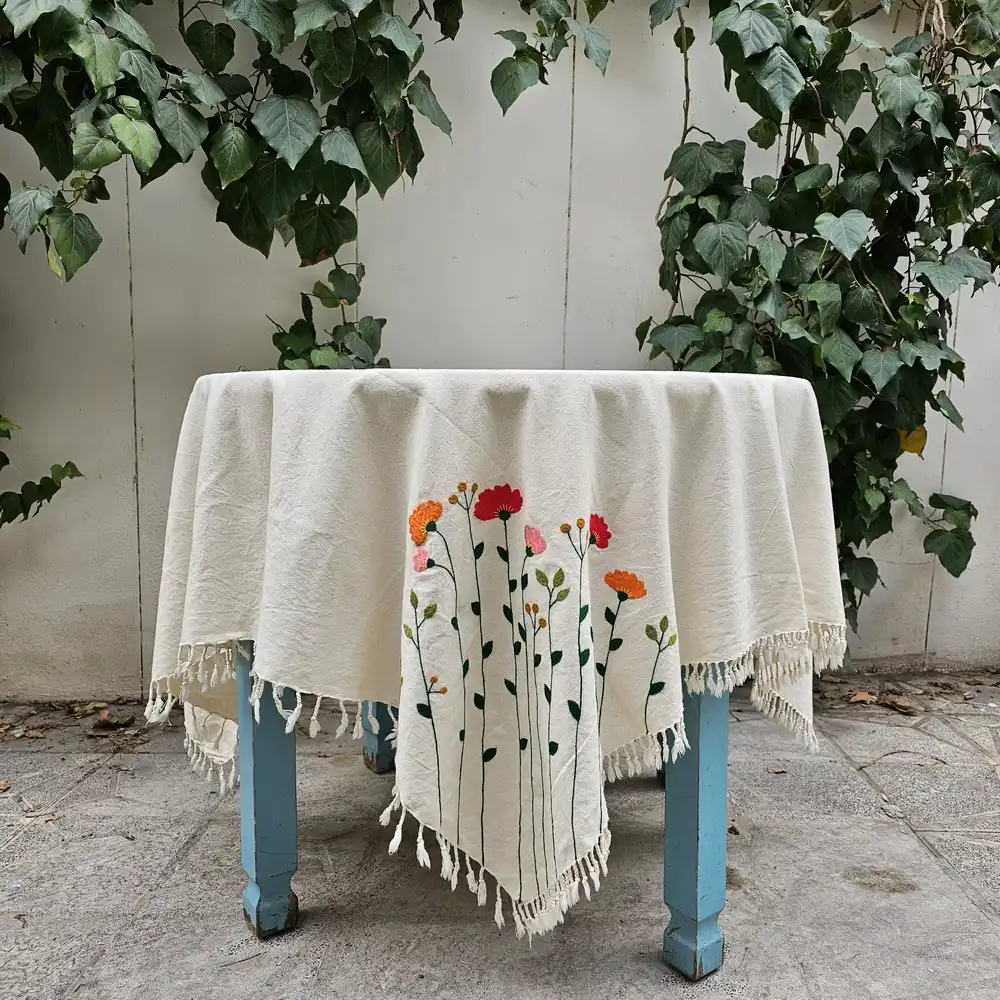 Hand-Embroidered Tablecloth – Spring Motif | Persian Embroidery from Khorasan