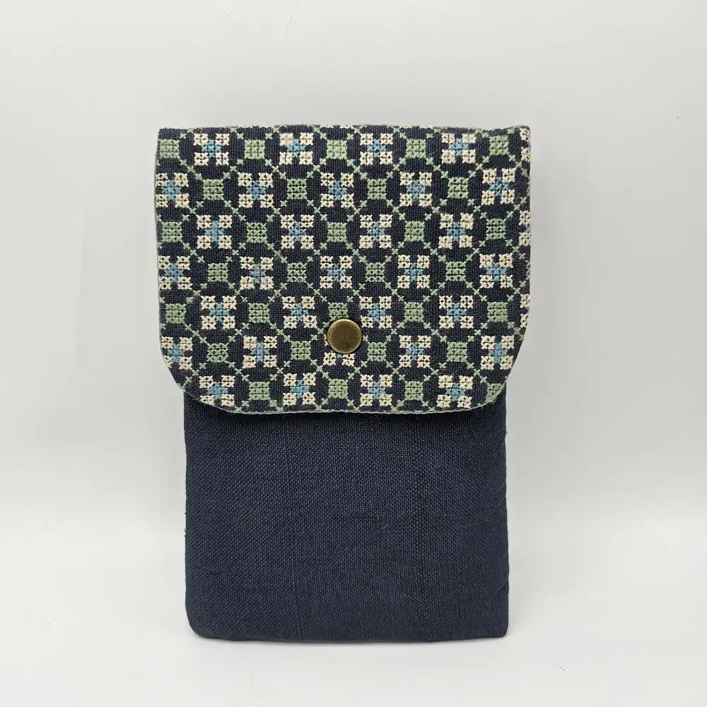 Hand-Embroidered Walking Bag – Navy, Green & Blue | Cross-Stitch Purse by Iranian & Afghan Women Artisans Hand-Embroidered Walking Bag – Navy, Green & Blue | Cross-Stitch Purse by Iranian & Afghan Women Artisans