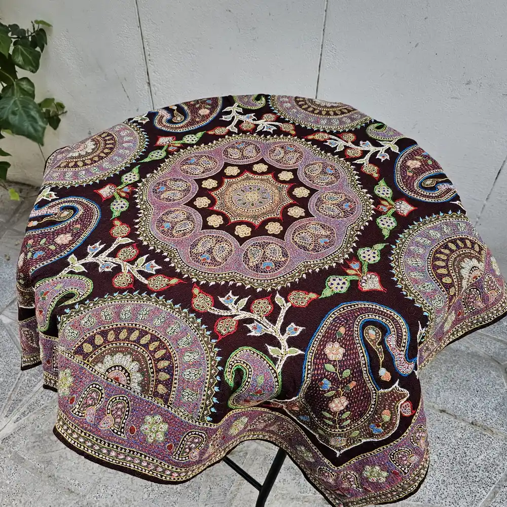 Hand-Embroidered Pateh Tablecloth – Red Botanical Design