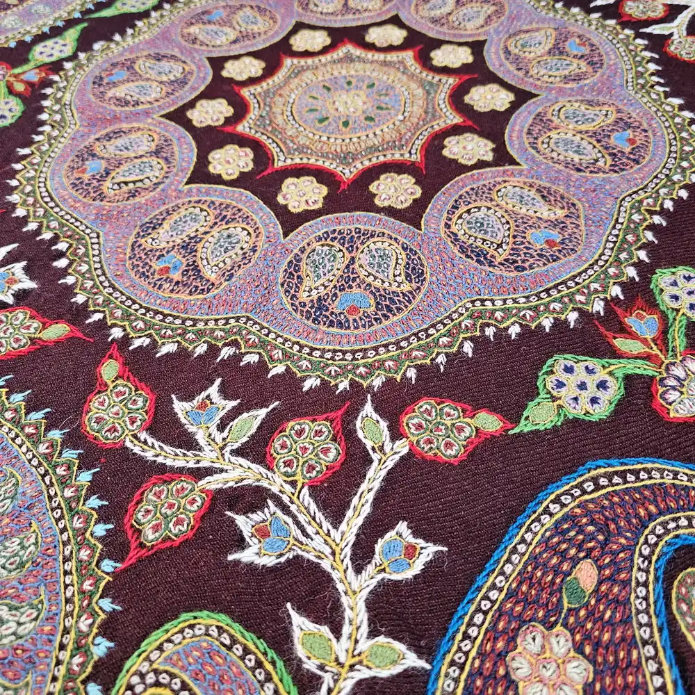 Hand-Embroidered Pateh Tablecloth – Red Botanical Design Hand-Embroidered Pateh Tablecloth – Red Botanical Design