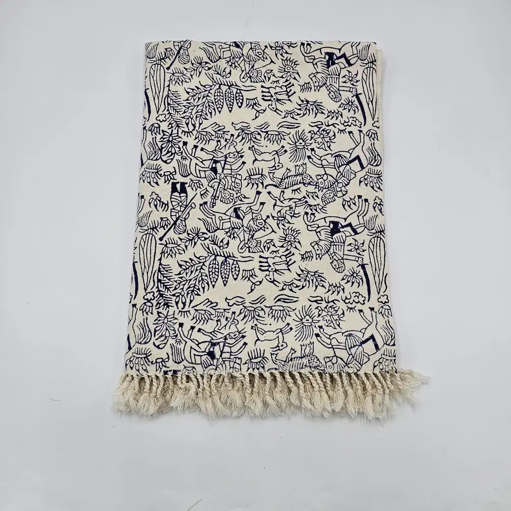 Black Chogan Block-Printed Table Runner – Handmade Persian Ghalamkar