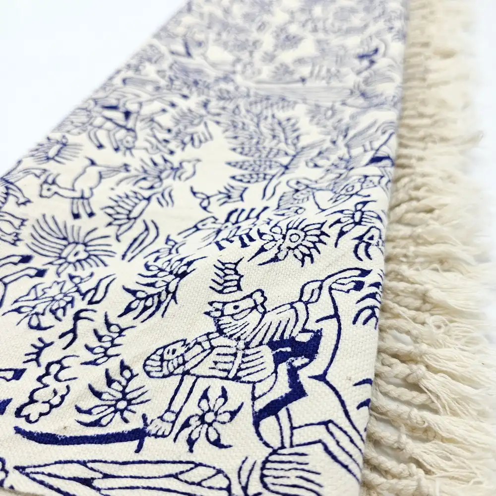 Black Chogan Block-Printed Table Runner – Handmade Persian Ghalamkar