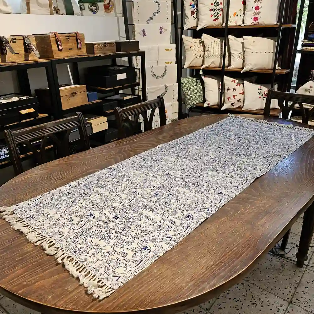 Black Chogan Block-Printed Table Runner – Handmade Persian Ghalamkar Black Chogan Block-Printed Table Runner – Handmade Persian Ghalamkar