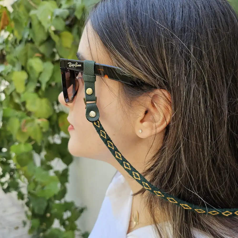 Handwoven Eyewear Strap – “Gol Gerd” green-yellow Pattern