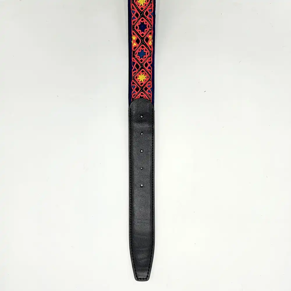 Hand-Embroidered Balochi Belt - red &blue Needlework with black Genuine Leather Hand-Embroidered Balochi Belt - red &blue Needlework with black Genuine Leather