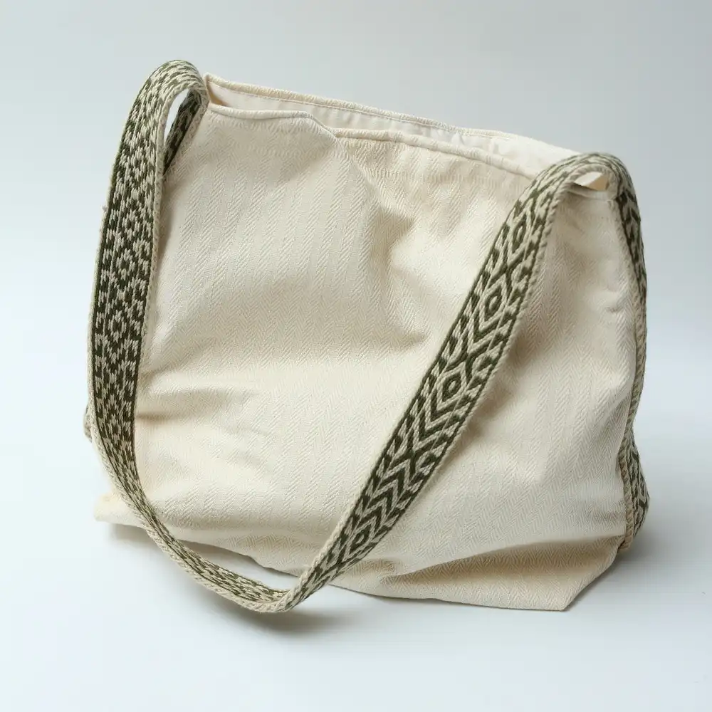 Handwoven Cotton Tote Bag with nomad Card-Woven Strap – Sustainable & Tribal-Inspired Design