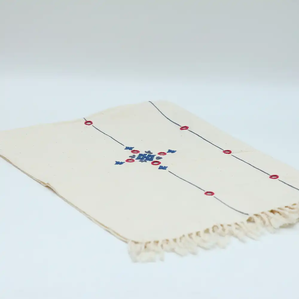 Tarang Balochi Embroidered Table Runner – Handmade Iranian Cotton Textile with Mirrorwork Tarang Balochi Embroidered Table Runner – Handmade Iranian Cotton Textile with Mirrorwork