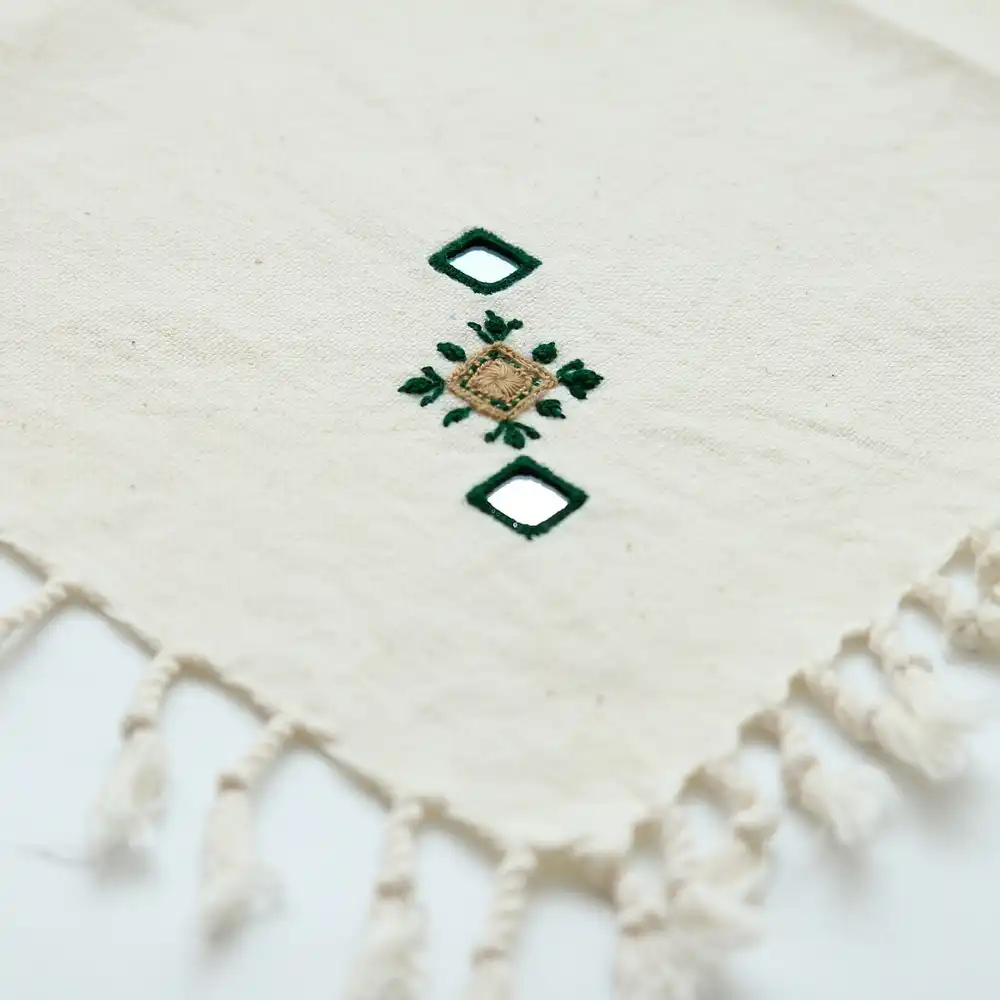 Hand-Embroidered Balochi Napkin with Mirrorwork – 100% Handmade Cotton Table Accent