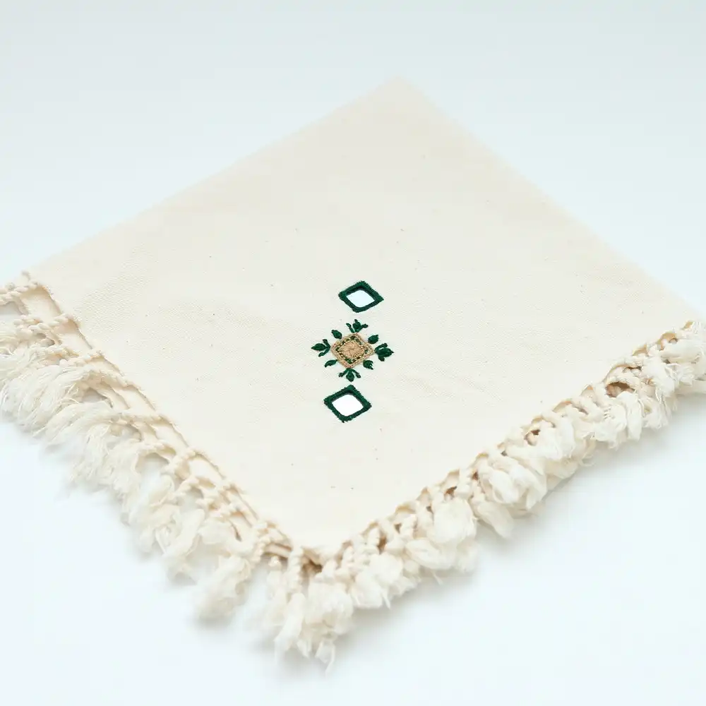 Hand-Embroidered Balochi Napkin with Mirrorwork – 100% Handmade Cotton Table Accent
