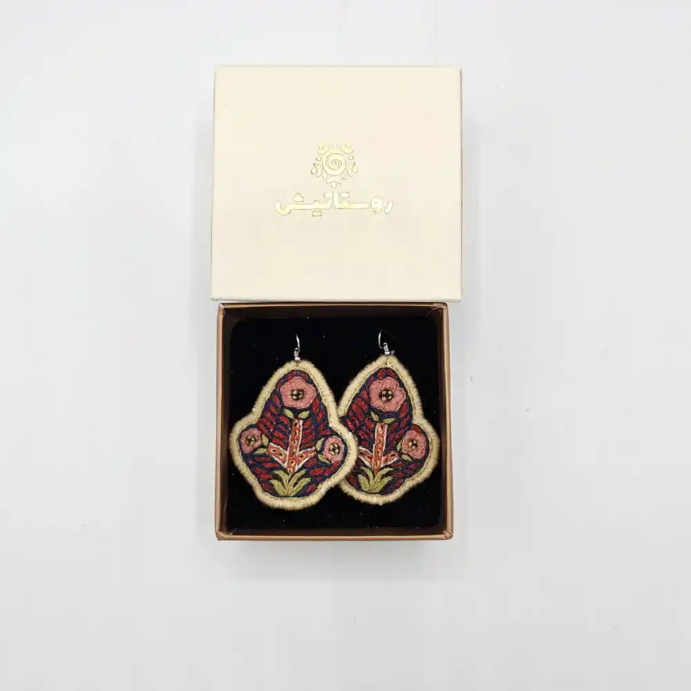 Hand-Embroidered Persian Earrings – Petunia Design (Pateh Stitch)