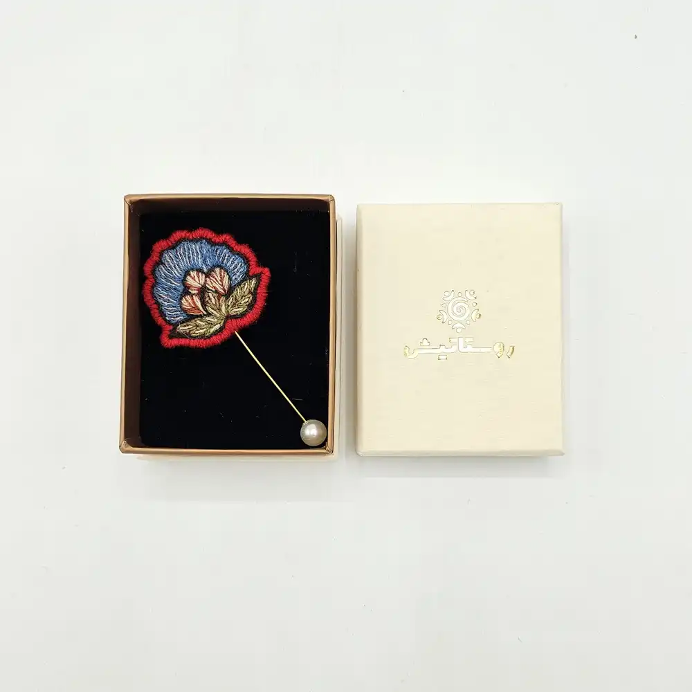 Hand-Embroidered Pateh Brooch – Water Lily Design
