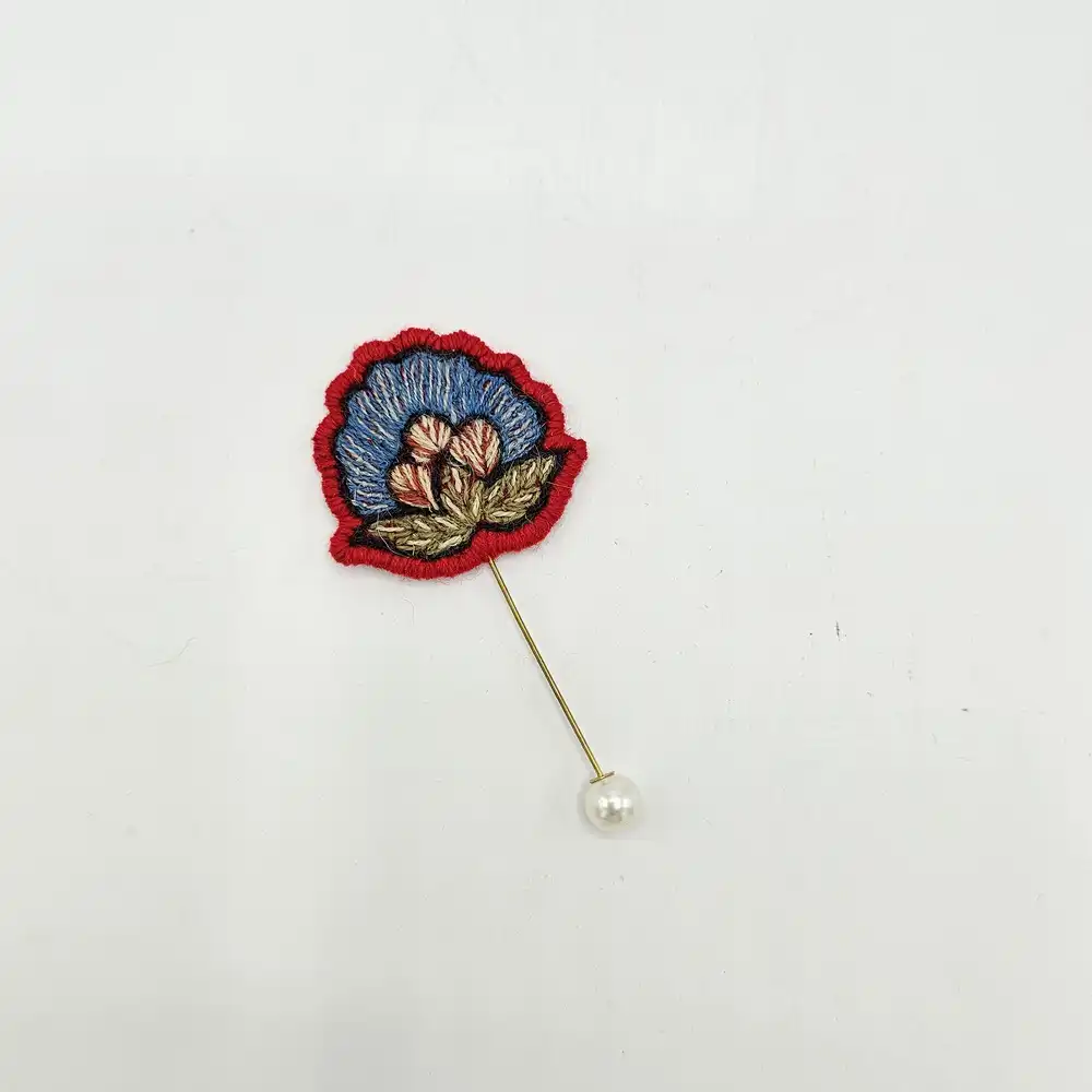 Hand-Embroidered Pateh Brooch – Water Lily Design