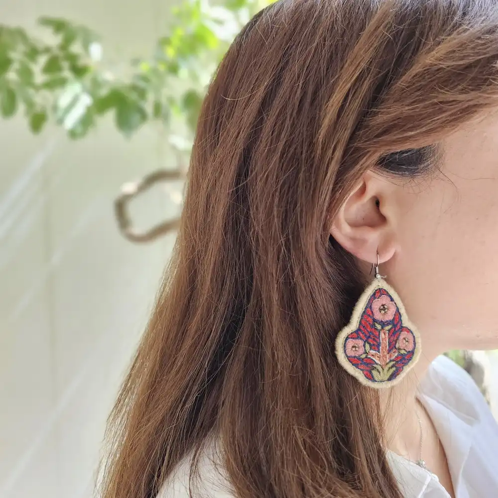 Hand-Embroidered Persian Earrings – Petunia Design (Pateh Stitch)
