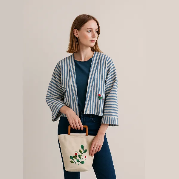 Organic blue Striped Coat