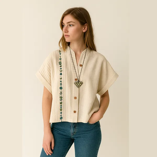 Organic Cream Striped Coat