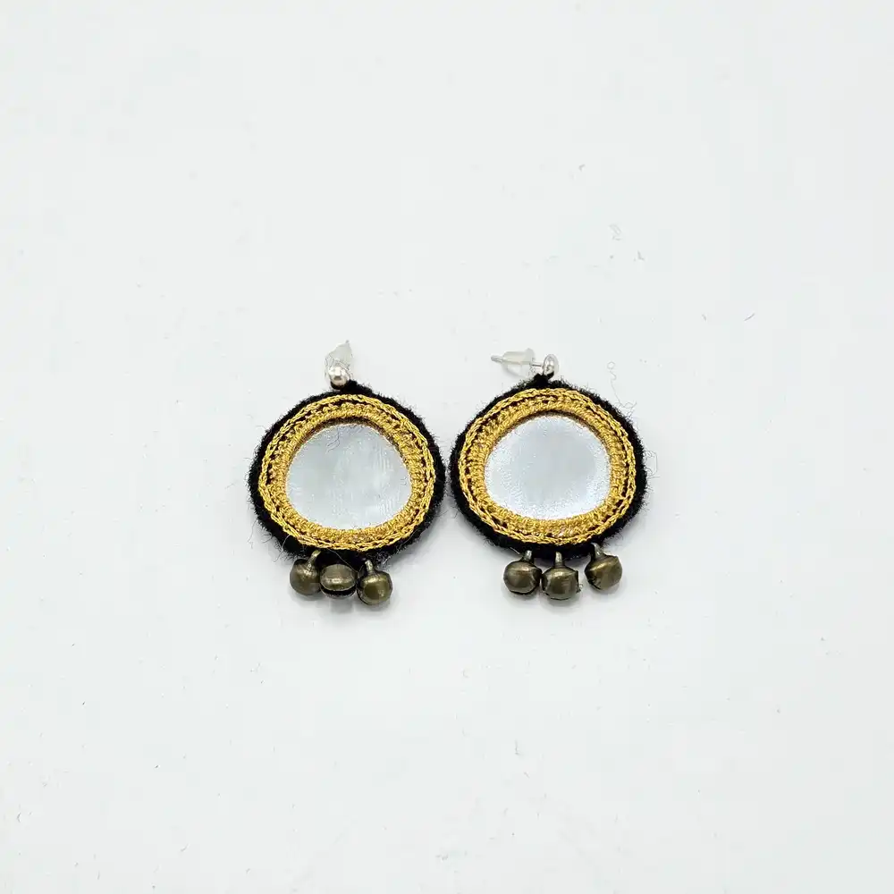 Roch Suzandozi Earrings – Mirror & Gold Embroidery